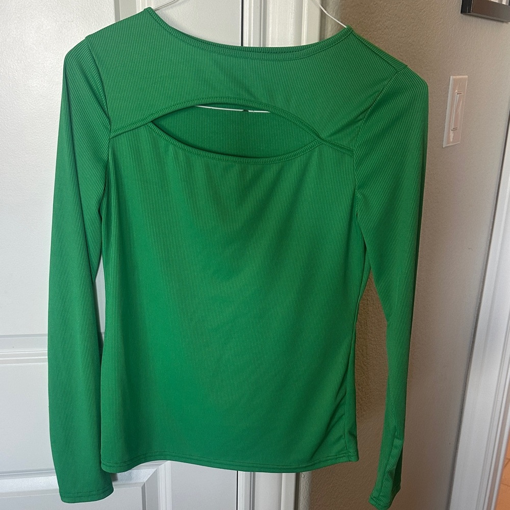 SHEIN Long Sleeve Scoop-Back Active Top in Green